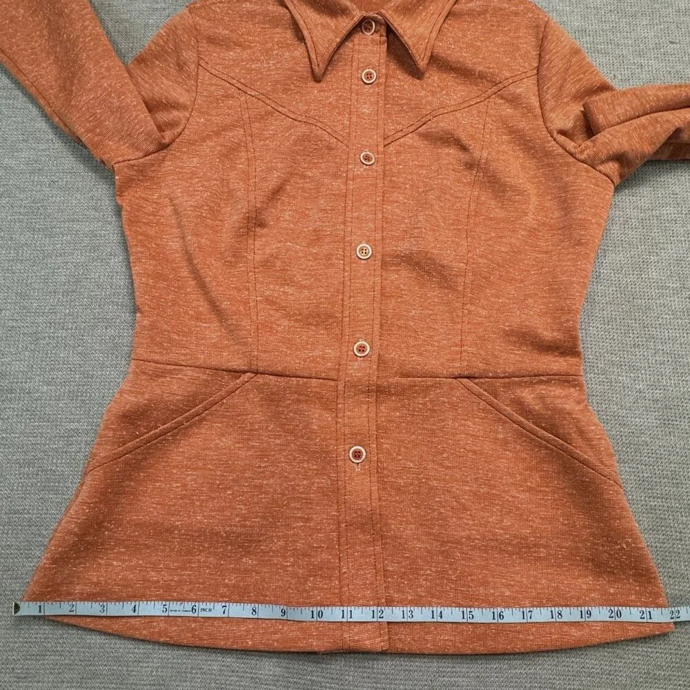 Vintage Rust Orange Button-Up Long Sleeve Shirt Jacket Size 16 Heathered Pockets - Picture 14 of 16